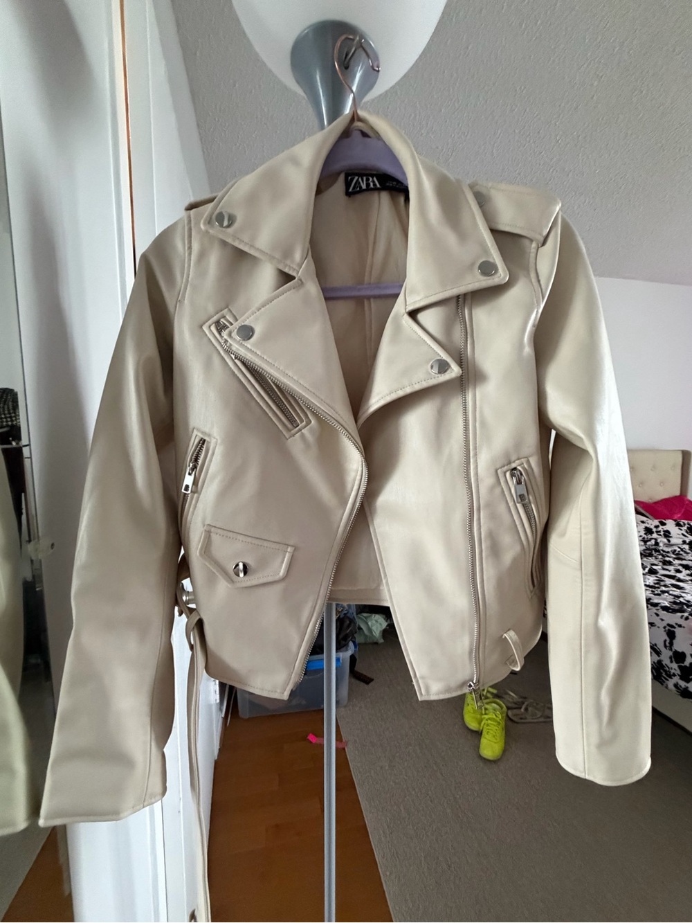 Zara Cream Biker Jacket with Asymmetric Zip - Picture 3 of 7
